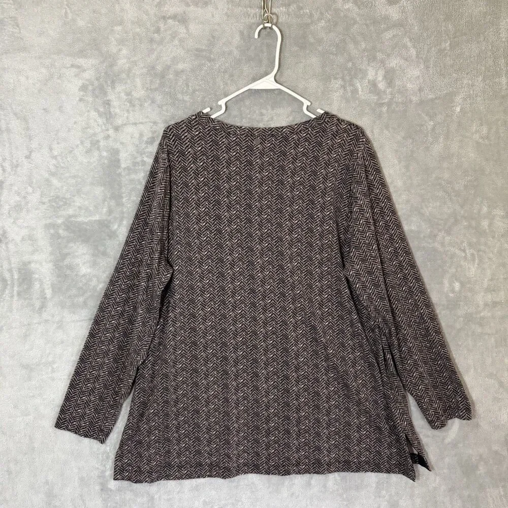 Soft Surroundings Tunic Top 2X Brown Herringbone Velvet Damask Flock 3/4 Sleeve